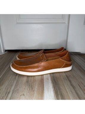 Olukai Kakaha Nia Men’s Leather Slip On Loafers Shoes Brown Sz 15